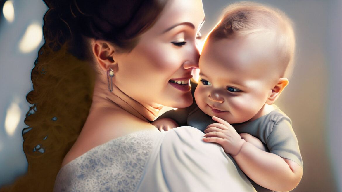 Happy glowing mother and baby